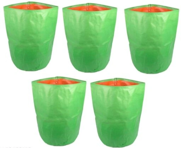 STYLO  Green Plastic  Plant Bags inner orange  Color  NutriMax HDPE Grow bags 200 gsm - Green,  Plastic, Pot,  Pack of 5